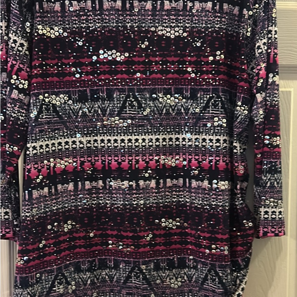 Bon Worth Black and Pink Graphic 3/4 Sleeve Blouse